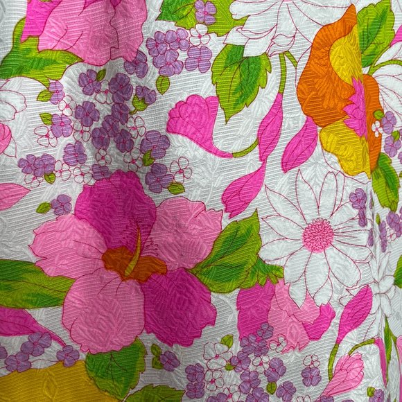 Vintage 60s White Pink Textured Floral Sleeveless Maxi Hostess Dress - Picture 8 of 8